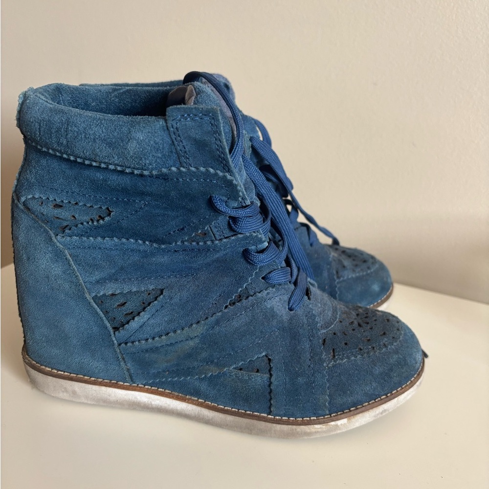 Jeffrey Campbell Blue Suede Wedge Sneakers - Women's Lace-Up Fashion Shoes